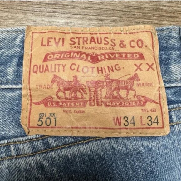 Levis 501xx Jeans Men 34x34 Blue Big E LVC Redline Selvedge Washout Fits 36x28 - Picture 4 of 9